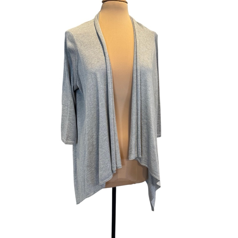 Nue options petite metallic silver open front cardigan sweater formal holiday L
